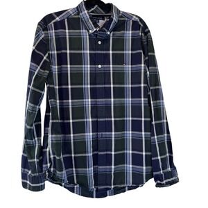 Tommy Hilfiger Mens L Button Down Shirt Long Sleeve Plaid Checkered Casual Large